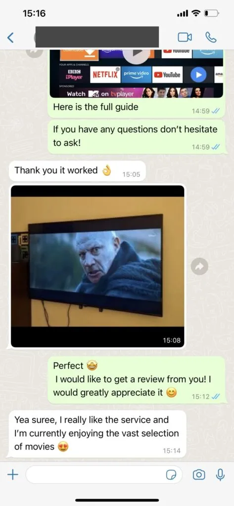 1dollariptv WhatsApp customer support chat review 1
