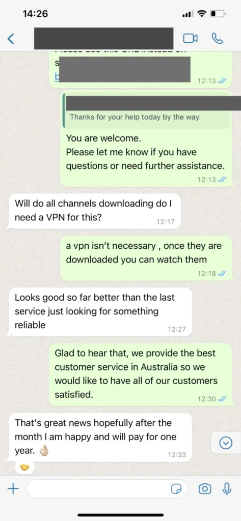 1dollariptv WhatsApp customer support chat review 3